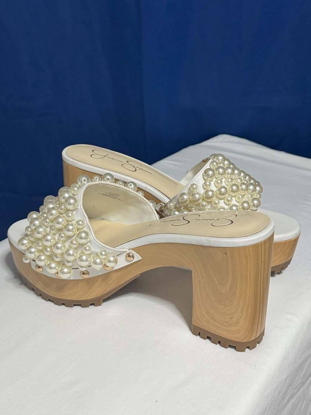 Jessica Simpson Telina Platform Slide Sandal Size 9.5 M White Pearl Block Heel